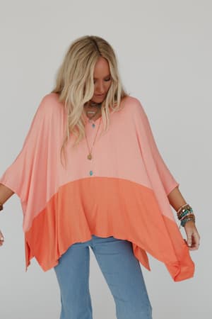 coffee-sunsets-v-neck-top-dark-peach-tangerine/Dark Peach Tangerine
