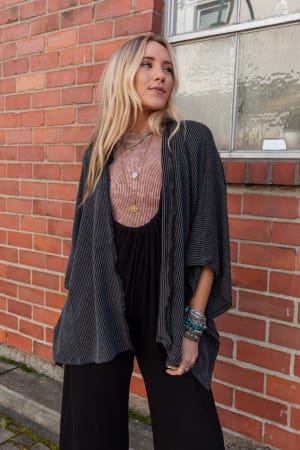 The Nest Lotus Lace Trim Ribbed Knit Kimono: undefined