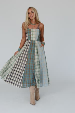western-charm-checkered-dress-mint/Mint