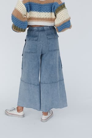 back view of Game On Cargo Wide Leg Pant in Faded Navy