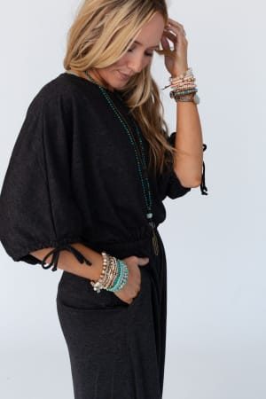 The Nest Carolina Comfy Wide Leg Jumpsuit in Charcoal from Three Bird Nest