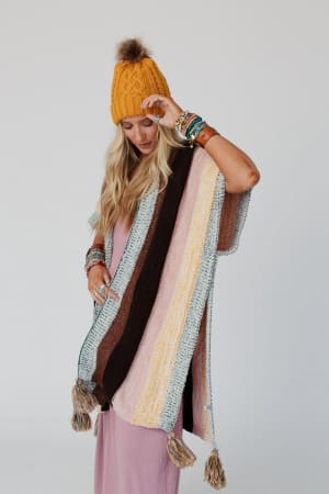 wandering-soul-striped-tassel-ruana-yellow/Yellow