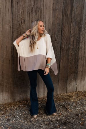 coffee-sunsets-v-neck-top-cream-brown/Cream Mocha