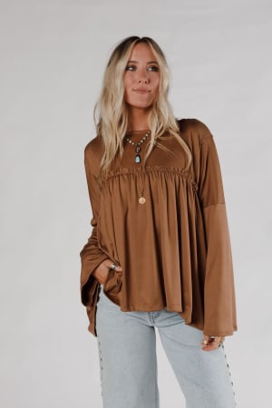 solid-serenity-long-sleeve-babydoll-top-chestnut/Chestnut