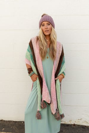 wandering-soul-striped-tassel-ruana-mint/Mint