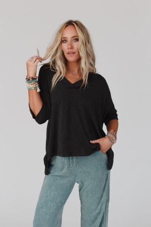 The Nest On The Go V Neck Ribbed Essential Tee: undefined