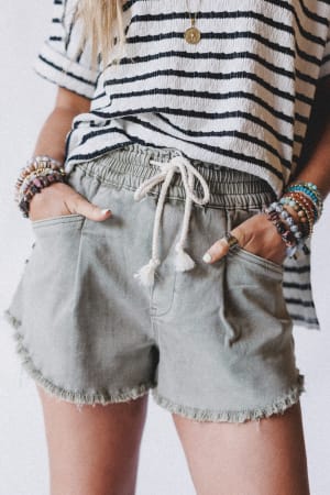 Open Sunroof Frayed Denim Shorts: undefined
