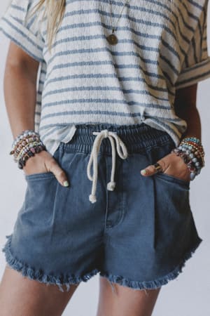 Open Sunroof Frayed Denim Shorts: undefined