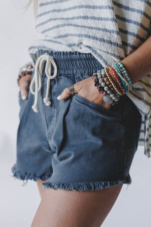 open-sunroof-frayed-denim-shorts-black/Black