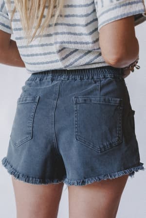 open-sunroof-frayed-denim-shorts-black/Black