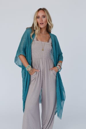 mikka-sequin-frayed-trim-kimono-teal/Teal