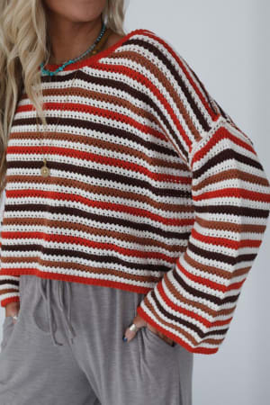 meadow-crochet-striped-top-brick-multi/Red