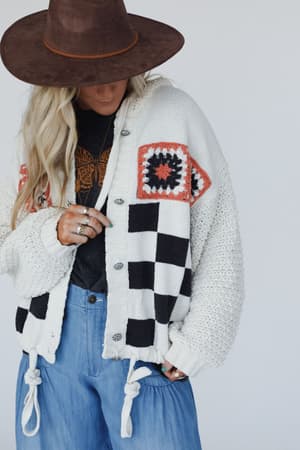Flower Check Hoodie Top: undefined