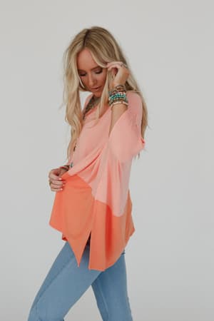 coffee-sunsets-v-neck-top-dark-peach-tangerine/Dark Peach Tangerine