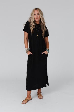 easy-days-maxi-slit-tee-dress-black/Black