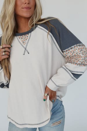 Floral Drizzle Patch Sleeve Top: undefined