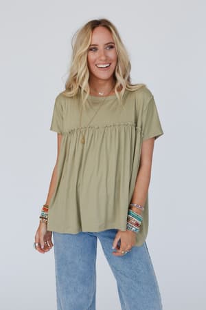 sunday-morning-babydoll-top-light-olive/Light Olive