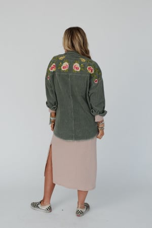 gardener-embroidered-button-down-top-olive/Olive