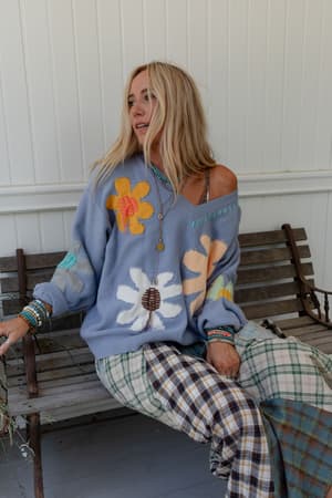 good-mood-flower-print-sweater-blue/Blue