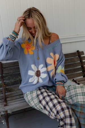good-mood-flower-print-sweater-blue/Blue