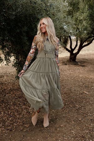 Green Paths Overall Dress: undefined