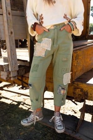 offshore-patchwork-detail-pants-light-green/Light Green