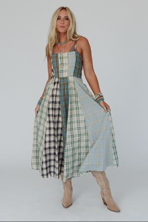 western-charm-checkered-dress-mint/Mint