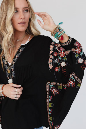 Frida Embroidered Dolman Sleeve Top: undefined
