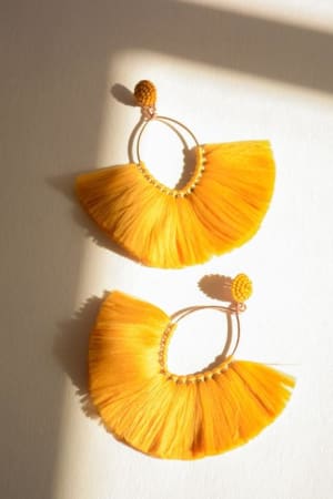 Island Vibes Oversized Fan Earrings - Mustard  - Three Bird Nest