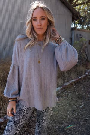 The Nest Sweet Heart Balloon Sleeve Knit Sweater: undefined