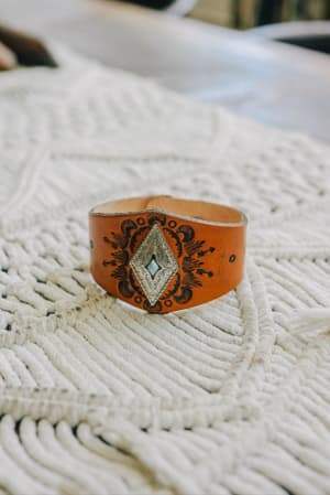 Wynona Diamond Leather Cuff Bracelet: undefined