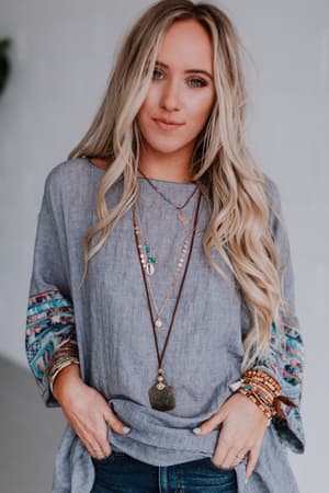 Fallon Embroidered Sleeve Kimono - Charcoal - Three Bird Nest