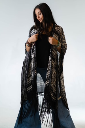 Nina Printed Kimono - Black | Kimonos - Three Bird Nest