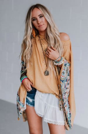 Fallon Embroidered Sleeve Kimono - Mustard - Three Bird Nest