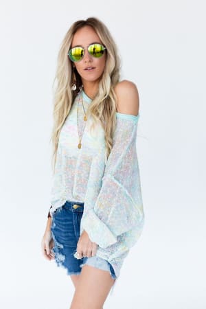 Speckled Beauty Pullover Sweater - Mint  |  Sweaters  - Three Bird Nest