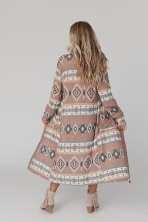 Multi / back view of the Santa Fe Rose Duster Cardigan in Multi