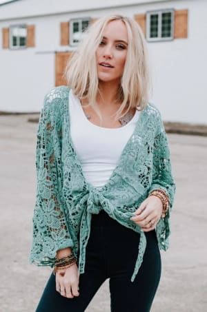 Crochet Petal Kimono Wrap - Mint - Three Bird Nest