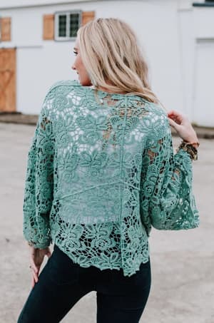 Crochet Petal Kimono Wrap - Mint - Three Bird Nest