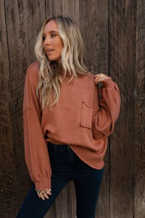 fireside-talks-balloon-sleeve-sweater-rust/Rust