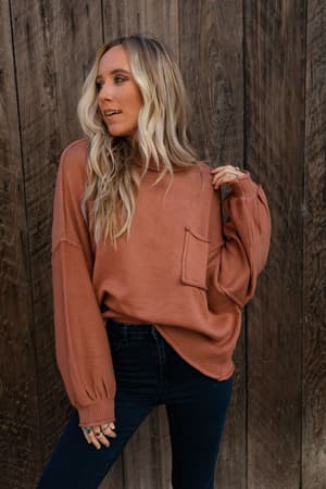 fireside-talks-balloon-sleeve-sweater-rust/Rust