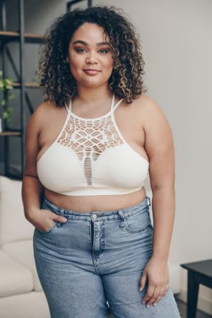 Floral Cut Out High Neck Bralette - Ivory | CORE - Three Bird Nest