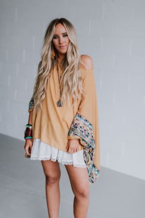 Fallon Embroidered Sleeve Kimono - Mustard  - Three Bird Nest