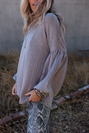 The Nest Sweet Heart Balloon Sleeve Knit Sweater - Gray
