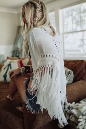 Dreamy Macramé Kimono - White - Three Bird Nest