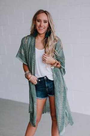 Sunny Afternoon Duster Kimono - Sage - Three Bird Nest