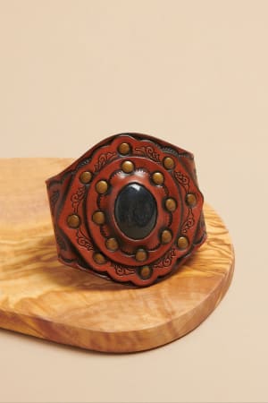 Aegean Boho Leather Cuff Bracelet - Black - Three Bird Nest