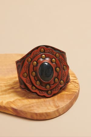 Aegean Boho Leather Cuff Bracelet - Black - Three Bird Nest