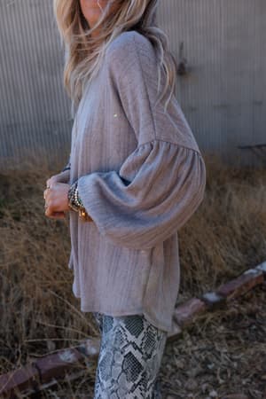 The Nest Sweet Heart Balloon Sleeve Knit Sweater - Gray
