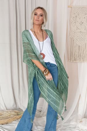 Desert Sunset Striped Kimono - Sage | Kimonos - Three Bird Nest
