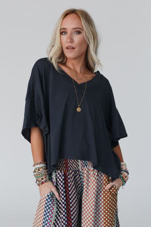 Cozy Oversized Slub V Neck Top: undefined